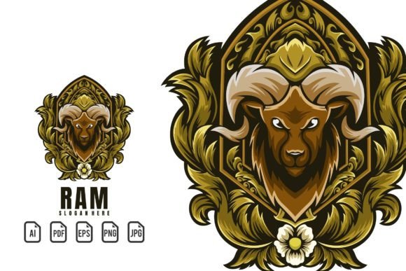 Illustration Ram Head Vintage Logo Template